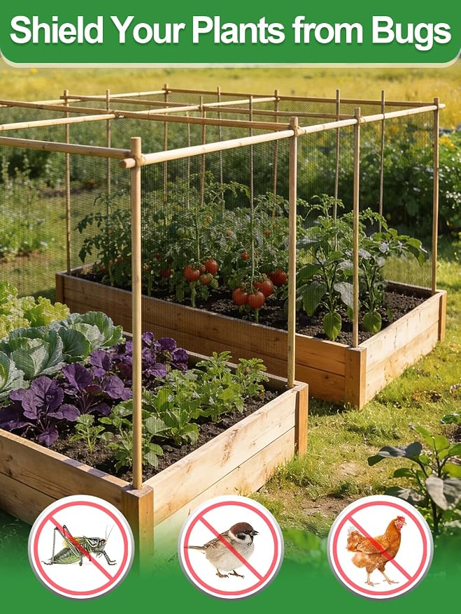 10x12ft PP Nanocomposite Garden Netting - Keep Bugs Out, Mosquito Net for Patio, Bird Barrier Mesh Screen for Balconies Outdoor Plants Vegetables Raised Beds, 33% Shade Rating