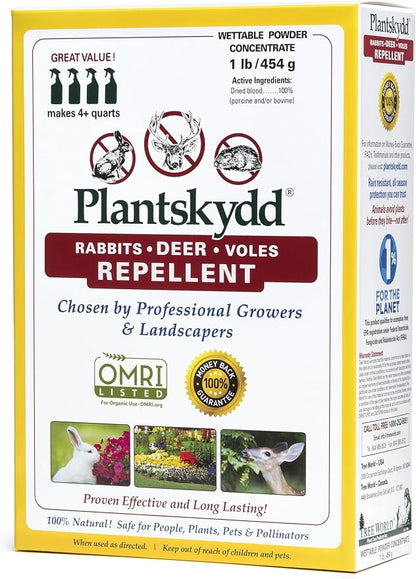 Plantskydd Animal Repellent - Repels Deer, Rabbits, Elk, Moose, Hares, Voles, Squirrels, Chipmunks and Other Herbivores; Wettable Powder Concentrate - 1 LB Box - Makes 1 Gallon Liquid (PSP-R1)