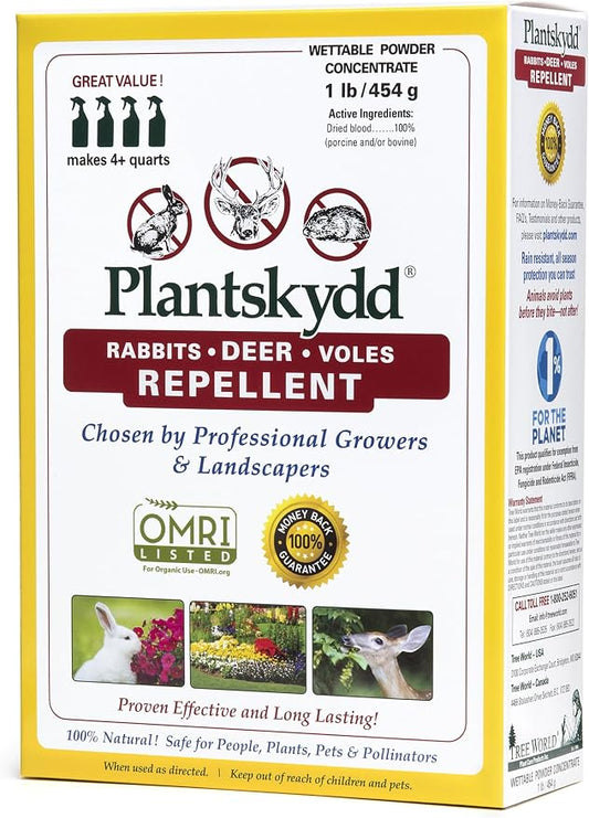 Plantskydd Animal Repellent - Repels Deer, Rabbits, Elk, Moose, Hares, Voles, Squirrels, Chipmunks and Other Herbivores; Wettable Powder Concentrate - 1 LB Box - Makes 1 Gallon Liquid (PSP-R1)