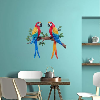 Limygus Colorful Hand-Painted Tropical Macaw Parrot Metal Wall Decor, Indoor Outdoor Hanging Ornament for Yard Patio Fence