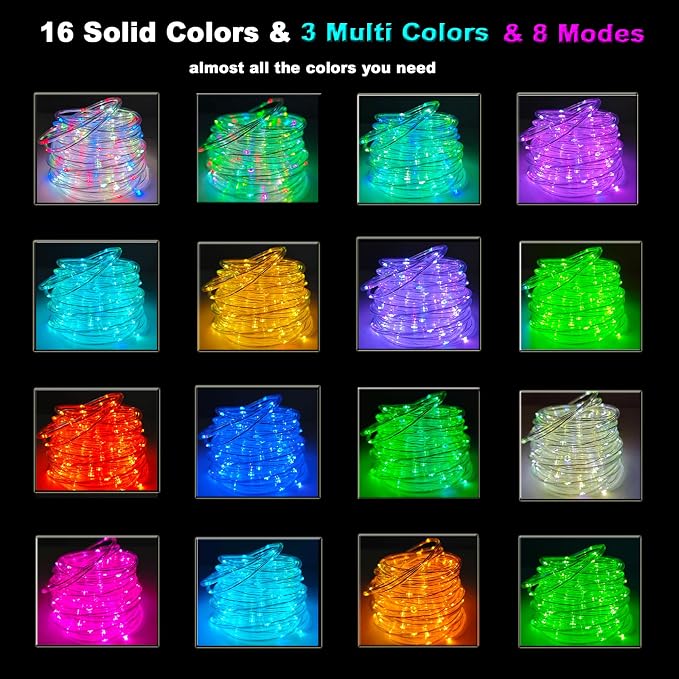 Vigdur 66FT Solar Rope Lights Outdoor - 200 LEDs 18 Color Changing Fairy Lights Outdoor Waterproof with Remote & Timer & 8 Lighting Modes, Solar String Lights for Xmas Garden Fence Tree Party