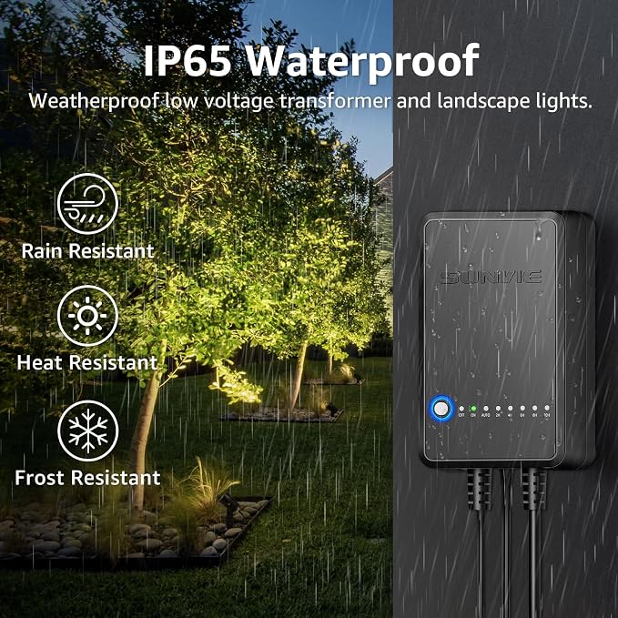 SUNVIE All-In-One LED Landscape Lighting Kit, 8-Pack Low Voltage Landscape Lights with Transformer and 65FT UL-Listed Wire, 3000K Waterproof Outdoor Uplights with Connectors for Yard House Garden Tree