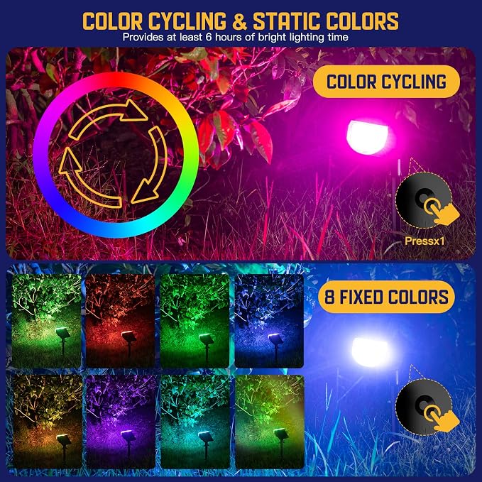 Kyosho IP67 Waterproof Color Solar Spot Lights Outdoor, Color Changing Outdoor Halloween Lights, RGBW Multicolor Solar Spotlight with 9 Modes for Lawn, Pathway, Yard, 8 Pack