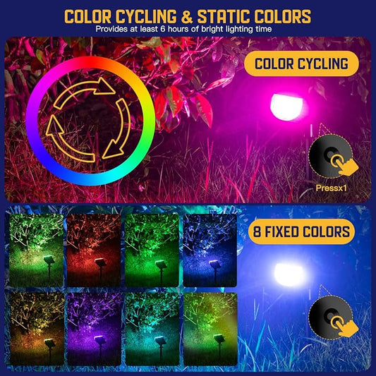 Kyosho Color Changing Solar Outdoor Lights, 9 Lighting Modes Halloween Christmas Lights, Waterproof RGBW Multicolor Solar Spotlight for Tree Pool Garden, 4 Pack