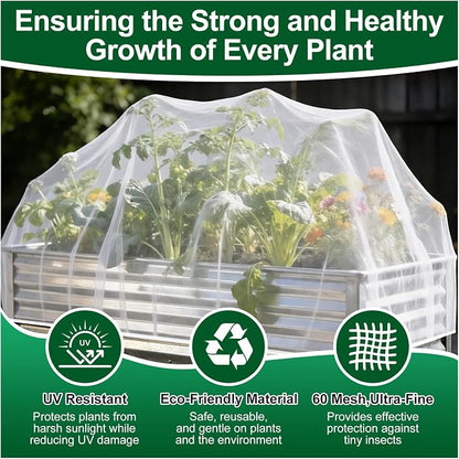 2 Pack Garden Netting for 8x4FT Raised Beds, Ultra-Fine Mesh Plant Covers with Drawstring, Bird, Pest & Small Animal Barrier for Vegetables, Fruits & Flowers