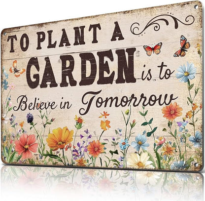 Vintage Metal Garden Signs for Outside with Inspirational Quote, Aluminum Rust-proof, Spring Flower Garden Decoration outdoor for Party, Gardening Gifts for Plant Lovers Women, 12x8 Inch