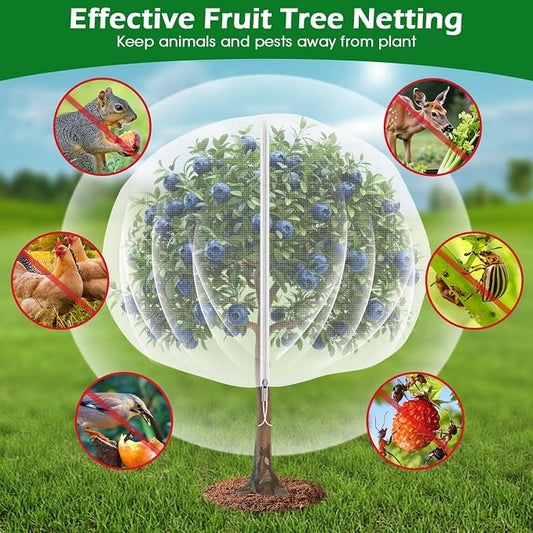 6'x6' Fruit Tree Netting Cover with Zipper and Drawstring | Ultra-Fine Mesh Garden Plant Insect Pest Net Barrier to Prevent Squirrel Bird Deer Cicadas Bag for Blueberry Tomato