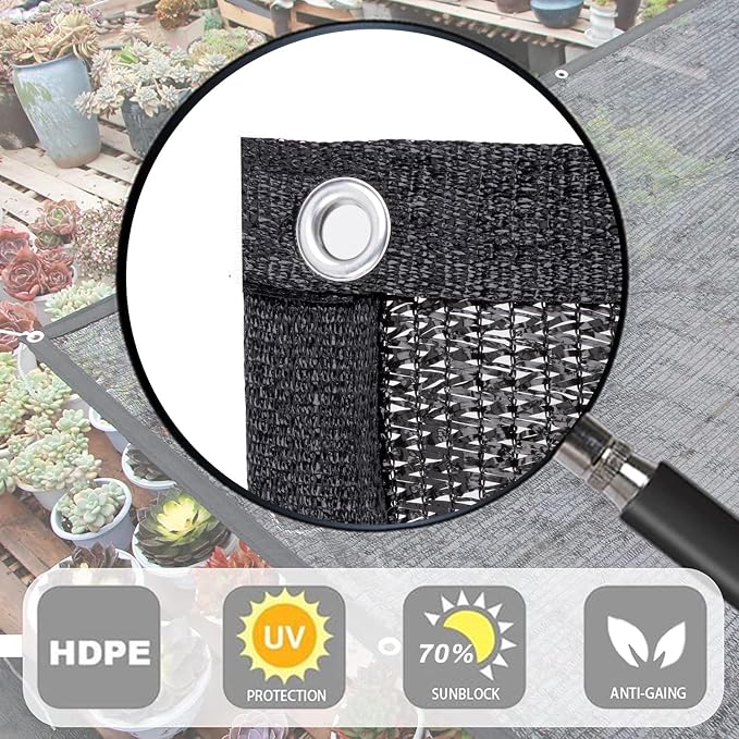 LOVE STORY 20x20FT 70% Black Shade Cloth Sun Shade Net with Grommets Sunblock Net Mesh Tarp for Garden,Plants Cover,Greenhouse and Patio