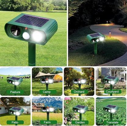 Solar Ultrasonic Animal Repeller, 2025 Cat Repellent Outdoor,Waterproof Deer Repellent for Raccoon,Dog,Fox, Deer, Skunk,Squirrel, Rabbit with LED Flashing and Motion Outdoor Farm,Sound Green M1