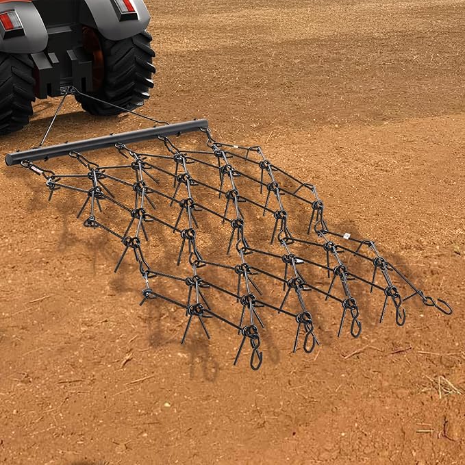 VEVOR Drag Harrow, 4 ft x 5.6 ft Durable Chain Harrow with 80 Sharp Teeth, Suitable for ATV UTV Tractor, Ideal for Soil Preparation, Seeding, Smoothing Landscapes, and Yard Gravel Driveway Maintenance