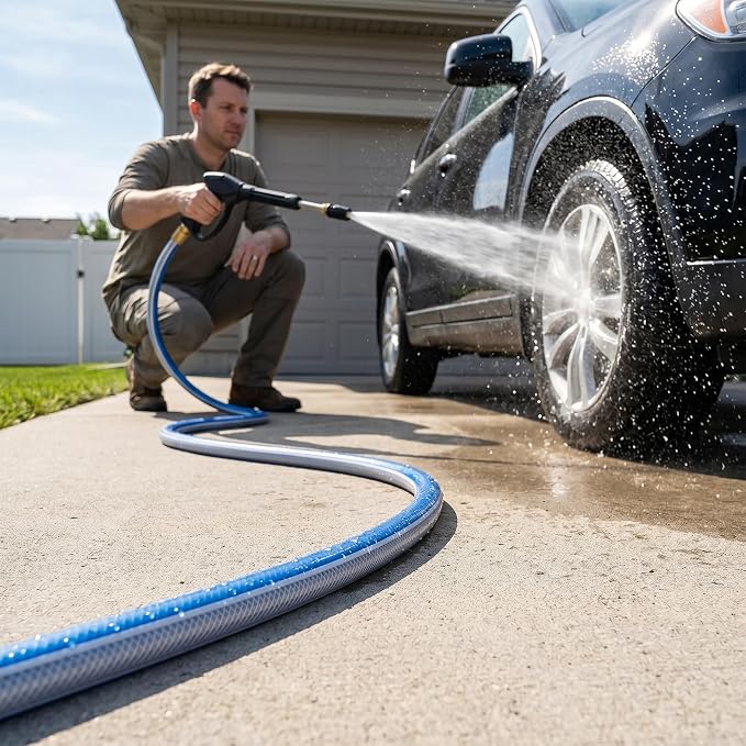 Blue Garden Hose 3/4 in. x 50 ft. -Non Kinking, Leak Free, Flexible, Male to Female Fittings -Heavy Duty Lightweight Durable PVC Water Hose -150PSI Work & 500PSI Burst, for Lawn & Commercial Use