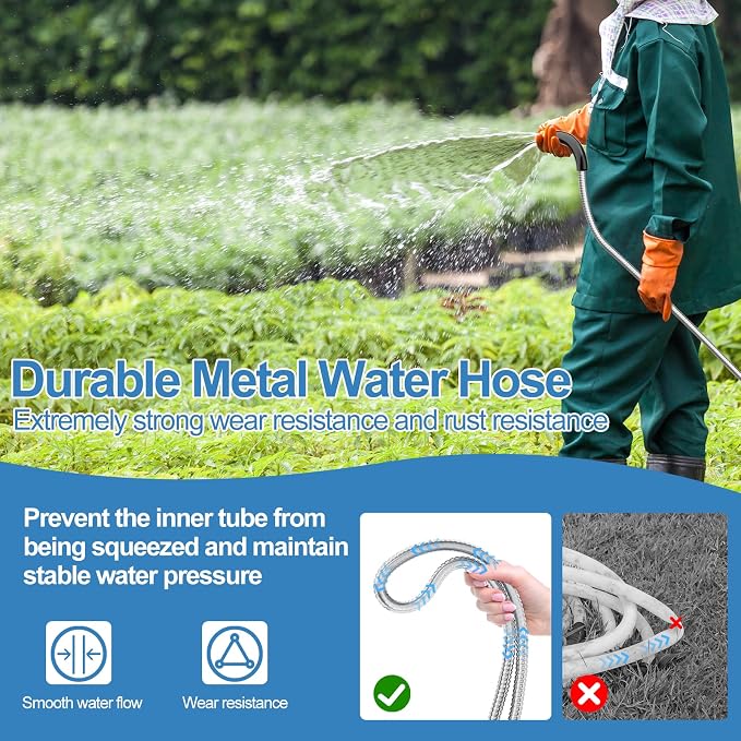 SPECILITE 25 FT Garden Hose, 304 Stainless Steel Metal Heavy Duty Flexible Water Pipe, Kink Free, Durable, Lightweight for Yard, Outdoor with Rubber Grip