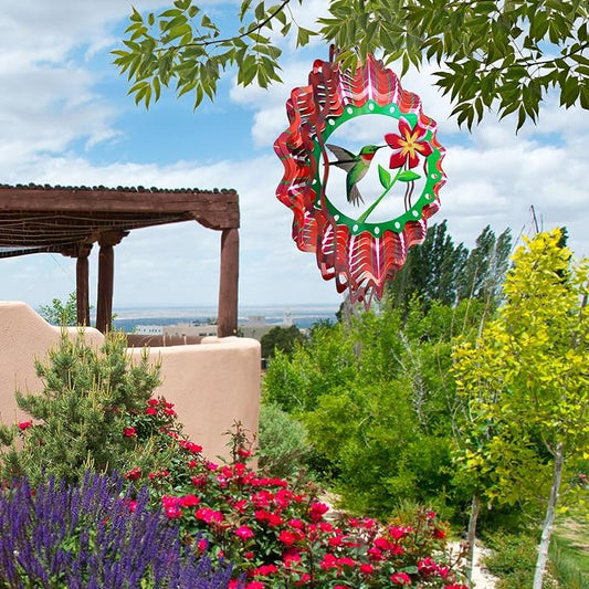 Goolyrusim Ruby-Throated Bird Wind Spinner, Hummingbird Wind Spinner for Yard and Garden, Hanging Wind Sculptures 3D Wind Catcher, Kinetic Metal Art Decorations Indoor/Outdoor Décor Ornament Gifts
