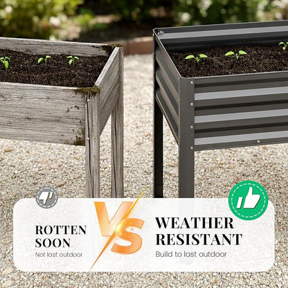 KING BIRD Large Raised Garden Bed with Netting Galvanized Elevated Planter Box with Legs 48×24×56 in for Backyard, Patio, Balcony, 400lb Capacity, Dark Grey
