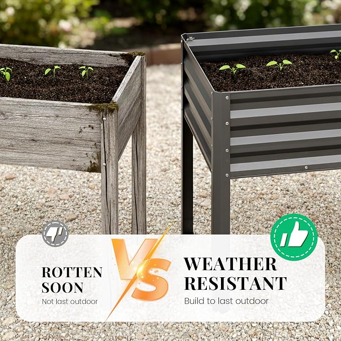 KING BIRD Large Raised Garden Bed with Cover Galvanized Elevated Planter Box with Legs 48×24×56 in for Backyard, Patio, Balcony, 700lb Capacity, Dark Grey