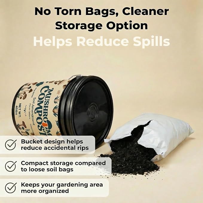 Mushroom Soil Compost Pail, Organic Nutrient-Rich Garden Soil for Vegetables, Flowers, Raised Beds, Lawn & Planting Mix (6 lb)
