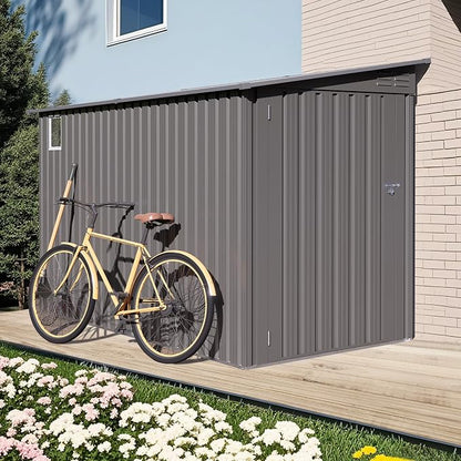 Outdoor Metal Storage Shed, Galvanized Steel Garden Shed with Sloped Roof & Air Vents, Waterproof Rust-Resistant Backyard Tool Storage House for Patio Lawn Garden Trash Can Storage, Easy Assembly