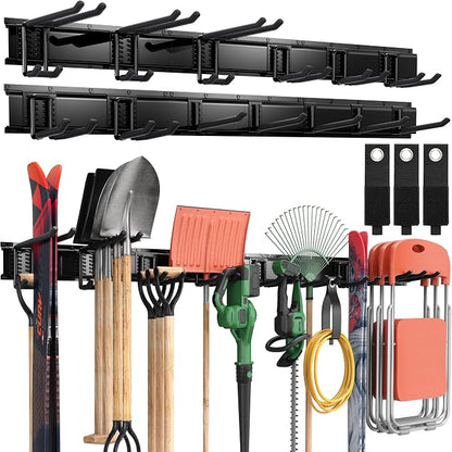 LBT 99" Garage Tool Organizer Wall Mount - 1000lbs Garden Tool Organizer with Adjustable Hooks, Heavy Duty Metal Garage Storage Rack, Anti-Rust Shed Rack Holder Hanging Rake Broom Mower Snowboard | with Adjustable Hooks, Heavy Duty Metal Garage Storage...