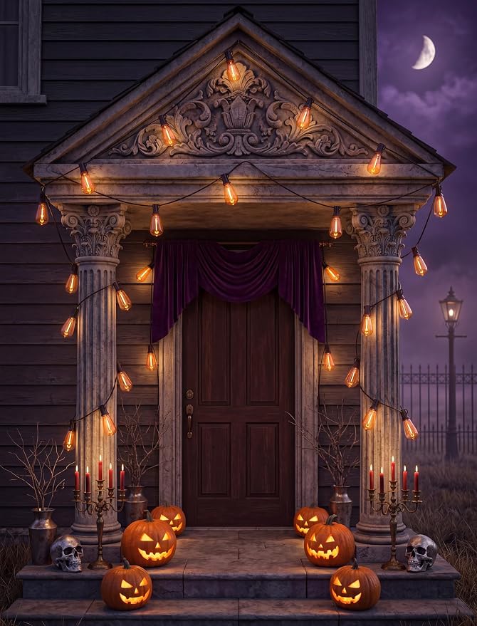25FT Halloween Orange ST38 LED Outdoor String Lights with 25 Orange Edison Bulbs, Connectable Waterproof Hanging Patio Lights for Halloween, Thanksgiving, Backyard, Porch, Party Decor