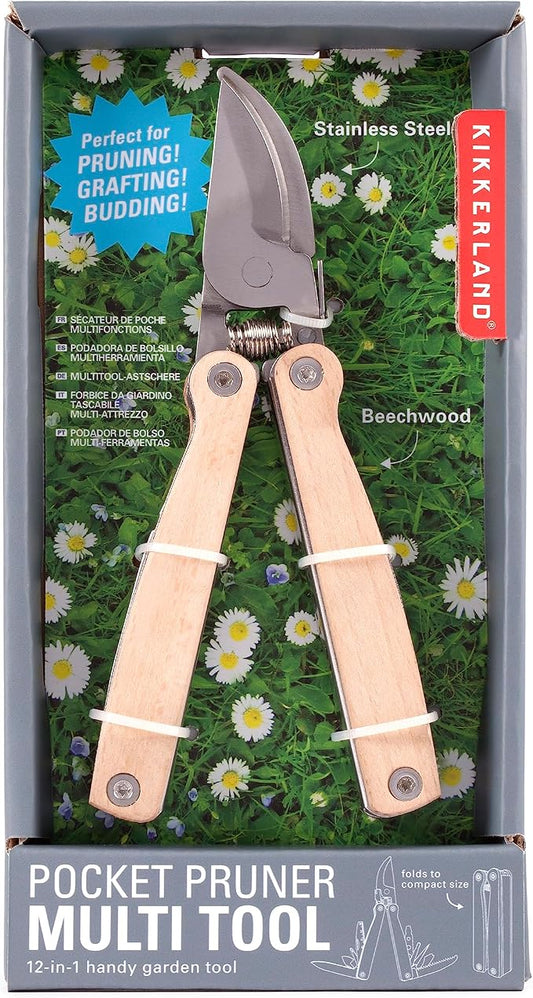 Kikkerland Beechwood Pocket Garden Plant Pruner Multi Tool, Beige