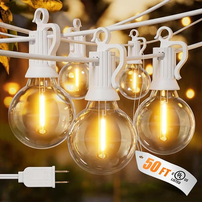Brightown Outdoor String Lights, 50FT 25 G40 Bulbs Shatterproof Patio Lights, IP65 Waterproof Dimmable Hanging Connectable Globe LED Outdoor Lights for Backyard, Bistro, Porch, Deck, Balcony, White
