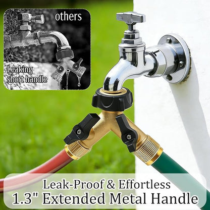 Hourleey Brass Garden Hose Splitter 2 Way, 3/4 Inch Hose Connector Tap Splitter, Hose Y Splitter, Hose Spigot Adapter 2 Valves with Extra Rubber Washers