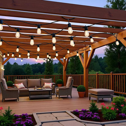 YULETIME 2-Pack 35 ft 15 LED Patio String Lights Plug-in, E26 Base S14 Bulb | 2-Strand 30 Lights, 70' Total Length, Shatterproof Bulbs, Dimmable, Weatherproof Socket, Pre-assembled, Backyard Bistro Light