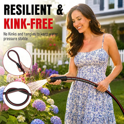 Heavy Duty Garden Hose 75ft, NON-EXPANDABLE Flexible Water Hose, Kink Resistant Lightweight Hybrid Hose, Leakproof Hose Male to Female Fittings