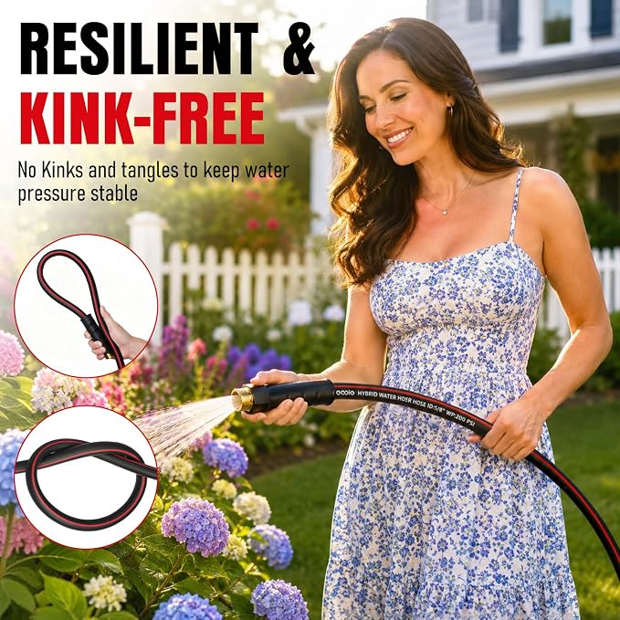 Heavy Duty Garden Hose 100ft, NON-EXPANDABLE Flexible Water Hose, Kink Resistant Lightweight Hybrid Hose, Leakproof Hose Male to Female Fittings