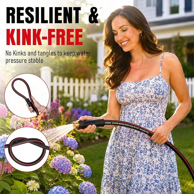 Heavy Duty Garden Hose 50ft, NON-EXPANDABLE Flexible Water Hose, Kink Resistant Lightweight Hybrid Hose, Leakproof Hose Male to Female Fittings