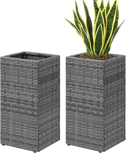 SUNNYPARK 2 Pack Tall Planters for Outdoor Rattan Square Box 12x12x24inch | All-Weather, Handmade PE Rattan, Removable Liner, Indoor Outdoor, Patio Porch Garden, Modern Design for Plants Flowers