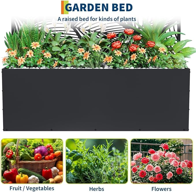 GarveeLife Metal Planter Box with Trellis, 71"x47"x16" Raised Garden Bed for Climbing Plants, Vegetables, Vines, Privacy Planters for Patio with Drainage Holes, 15.7" Deep Planting Bed