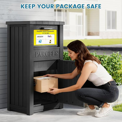 Package Delivery Box for Outside, Large Lockable & Weatherproof Anti-Theft Parcel Drop Box for Porch, Curbside, House Storage, Black(60 Gallon)