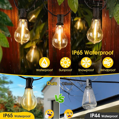 Larkvue 200FT(2x100FT) Outdoor String Lights, LED Patio Lights with 63 Waterproof Shatterproof A39 Dimmable Bulbs(3 Spare) for Balcony-2 Pack Black