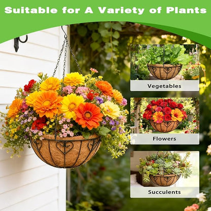 2 Pack 12 Inch Black Metal Hanging Basket Hanging Planter with Coco Coir Liner Heavy Duty Hanging Flower Pot Holder for Indoor Outdoor Patio Garden Porch Balcony Decor (Heart-Shaped)