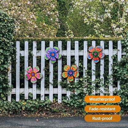 Giyyomtr Metal Flowers Wall Decor - 4pcs Metal Wall Art Hanging Decorations for Outdoor Fence Garden Yard Patio Decor