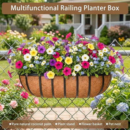 30 Inch Window Baskets with Coconut Liner Outdoor Wall Planter for Plants Long Window Flower Box for Porch Fence Patio Outdoor（2 Pack）