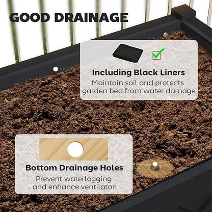 Outsunny Raised Garden Bed, Elevated Wood Planter Box with Storage Shelf, Drainage Holes and Liner for Backyard, Patio, Balcony, 47 x 22 x 31.5 in, Black