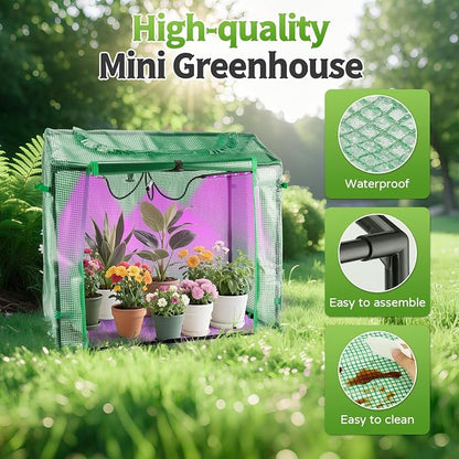 Mini Greenhouse with LED Grow Light & Timer, 36"×20"×33" Portable PE Plant Tent for Indoor Seed Starting, Balcony, Garage & Small Space Gardening