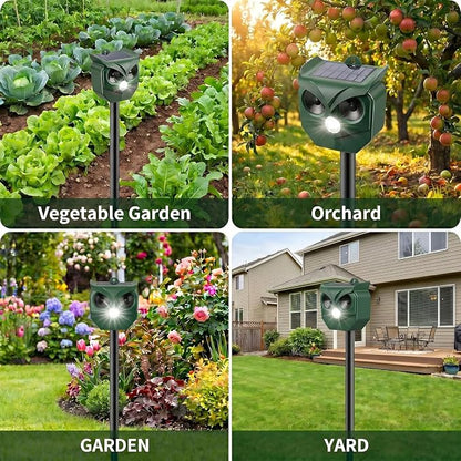 2 Pack Solar Ultrasonic Animal Repeller with Flashing LED Lights – Cat Deterrent Outdoor for Squirrels, Deer, Raccoons, Rabbits, Skunks, Dogs – Protects Garden, Yard, Lawn, Farm & Crops