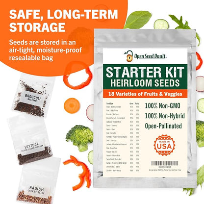 Open Seed Vault |15,000 Heirloom Seeds | 18 Seed Types | Survival Seeds | 2026 Season | Non GMO Vegetable and Fruit Seeds | Planting Outdoor & Indoor Garden