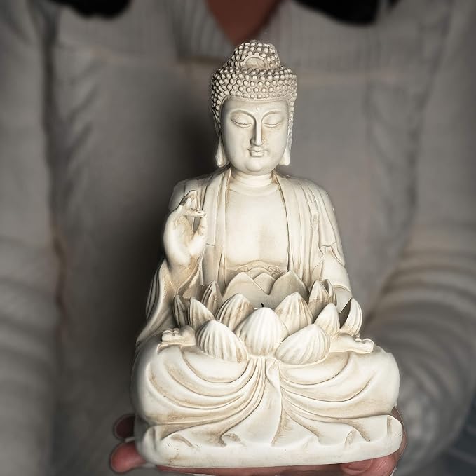Buddha Tealight Candle Holder Statue – 8.5” Tall Polyresin - Zen Home and Garden Decor - Includes 3pcs Tea Lights and Free Candle Snuffer for Office, Indoor, Outdoor Decoration