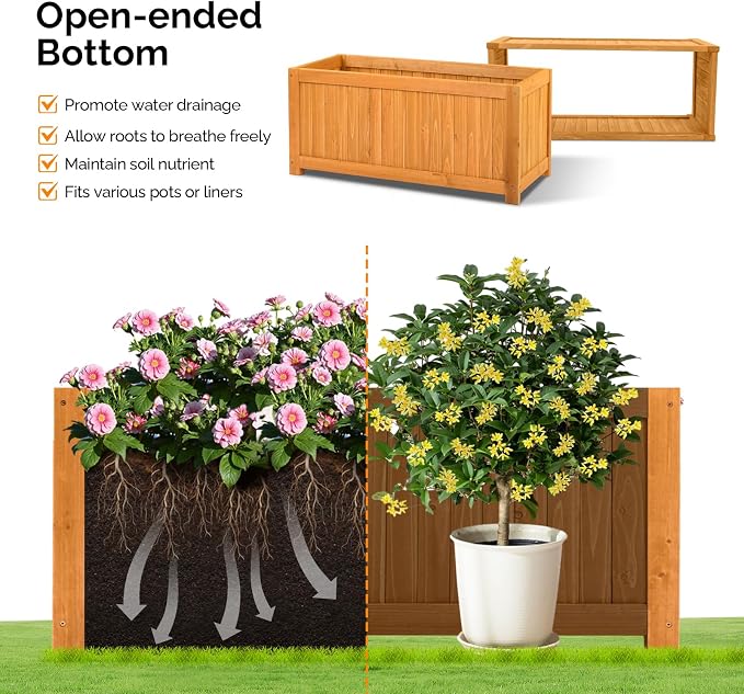 VINGLI 41" Raised Garden Bed with Wooden Bench Lid, Multi-Functional Rectangular Wood Planter Box, Cedar Wood Outdoor Planter Boxes for Flower Vegetable Herb Gardening