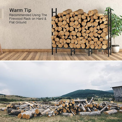 4FT Firewood Rack Indoor Outdoor, Heavy Duty Log Holder Stand for Fireplace, Adjustable Wood Storage Organizer with Weather-Resistant Tubular Steel, Cradle for Kindling & Stacking Logs