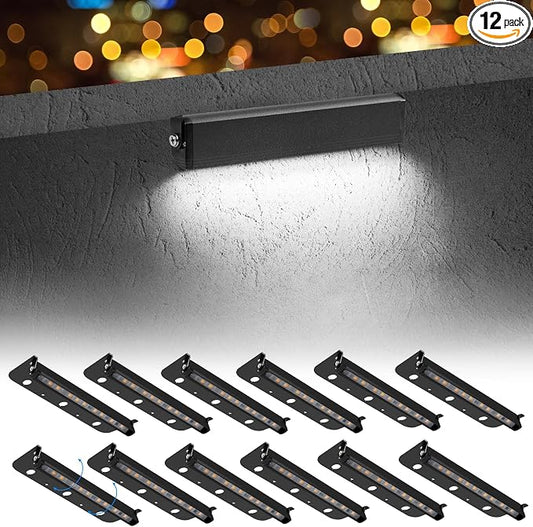 12-Packs 3W 7inch LED Hardscape Paver Lighting,12V AC/DC Low Voltage Retaining Wall Lights,Landscape Lighting,5000K Daylight White Outdoor Step Light,50,000 Hours Lifespan-Black