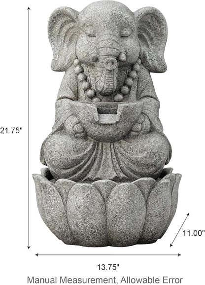 Glitzhome Outdoor Fountains and Waterfalls Zen-Style Concrete Resin Elephant Water Fountains with LED & Pump, Garden Patio Water Fountain Yard Fountain 2 Tier Floor Waterfall for Backyard Lawn 22" H