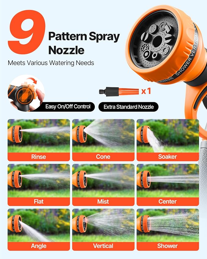 VEVOR Retractable Hose Reel, 100 ft x 1/2 inch, 180° Swivel Bracket Wall-Mounted, Garden Water Hose Reel with 9-Pattern Nozzle, Automatic Rewind, Lock at Any Length, and Slow Return System