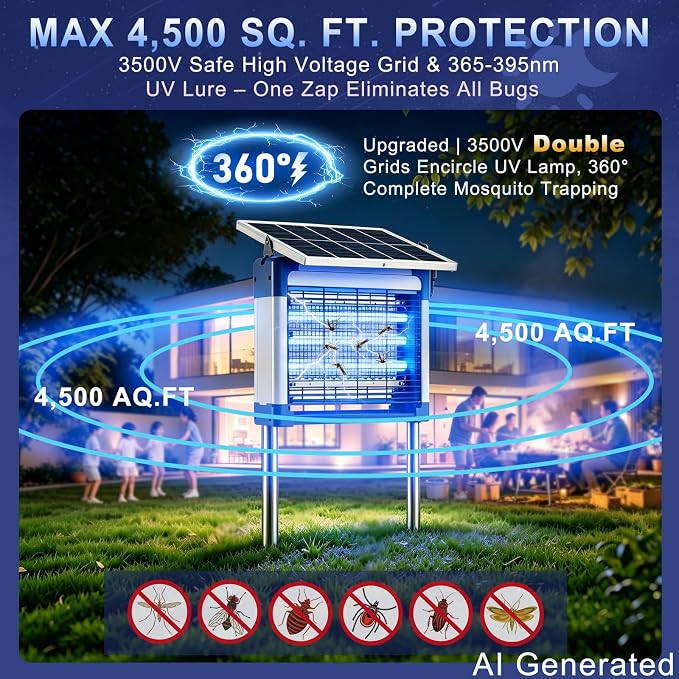 Solar Bug Zapper Outdoor (Silver Gray, 15.5in Diagonal)