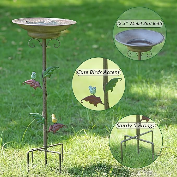 31”H Solar Bird Bath for Outside,Metal Bird Bath with Solar Fountain | Solar Fountain Bird Bath with Metal Stake,Solar Powered Bird Bath for Outdoor Garden Yard Decor
