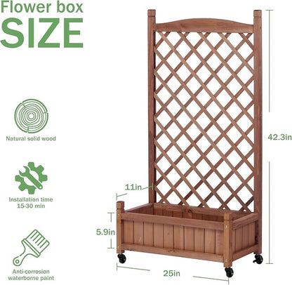 Raised Garden Bed with Trellies 2 Pack, Outdoor Wooden Planter Box for Climbing Plants, Vegetables Herb Growing